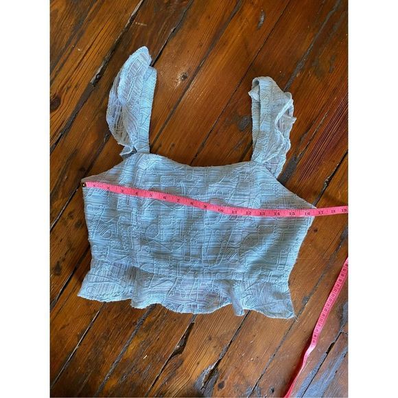 J.O.A. Green Blue Ruffled Embroidered Cropped Tank Top Shirt Sz Small, MSRP $62 - Picture 6 of 6